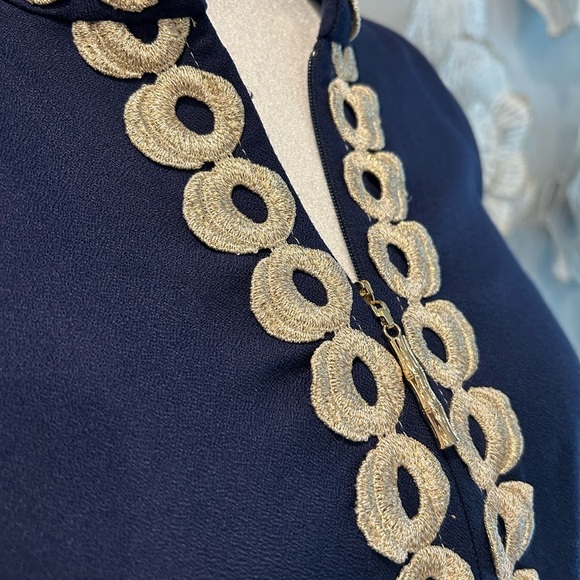Lilly Pulitzer Jane Shift Dress Sleeveless Navy, Embroidered Gold Zipper Size 0 - Picture 7 of 9